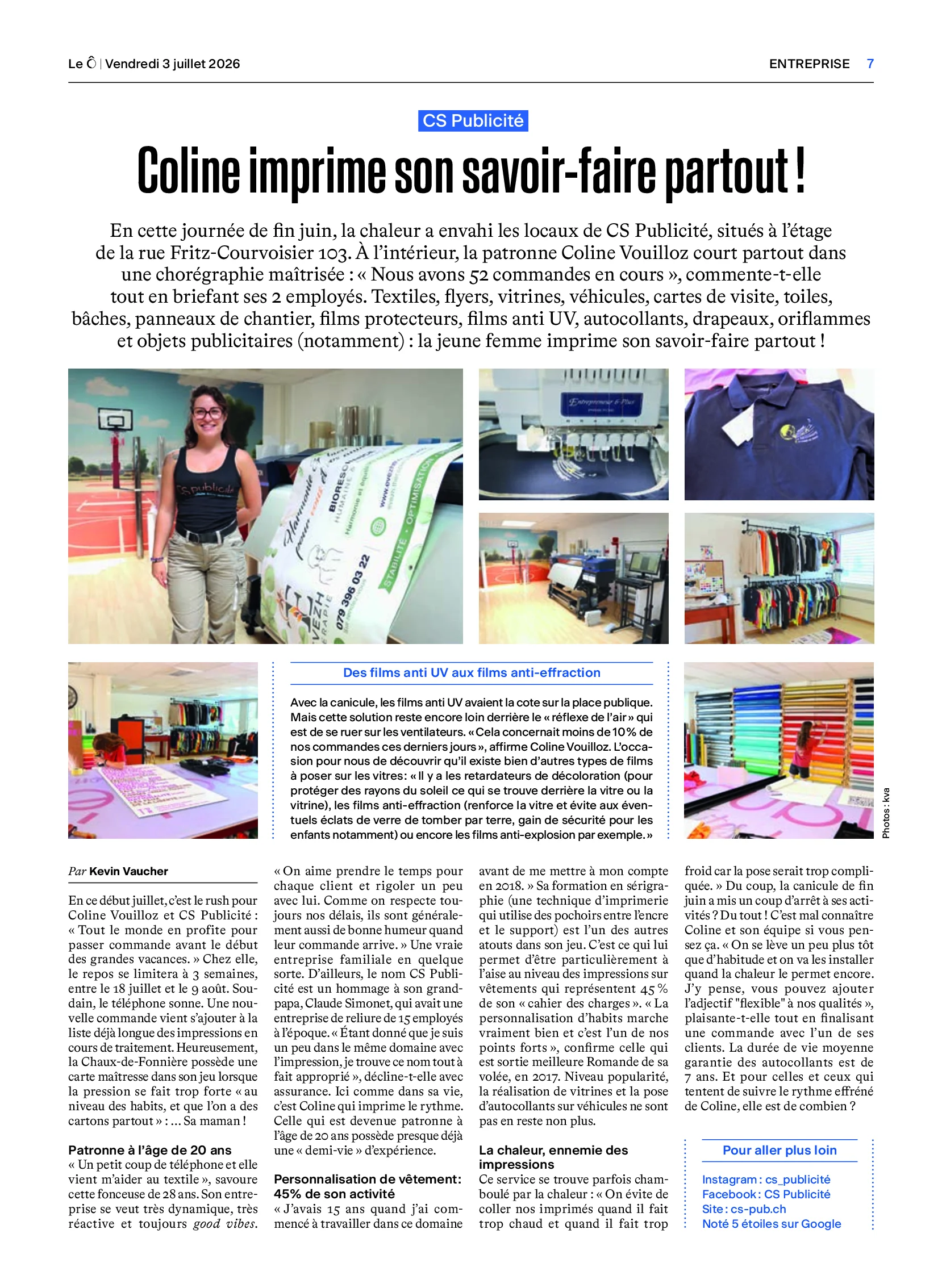 Article Le Ô — Coline imprime son savoir-faire partout